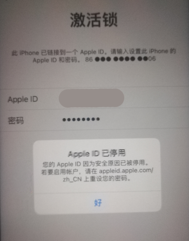 仪征苹果手机维修分享iPhone 12 出现提示“Apple ID 已停用”怎么办 